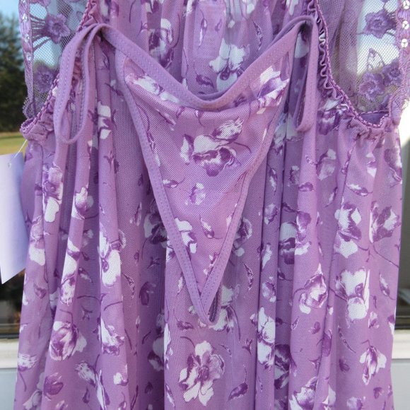 NWT sheer floral nighty panty set embroidered & sequin accents size S - Picture 12 of 14
